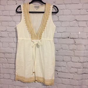 Mud Pie cream/gold mini drawstring dress Sz S
